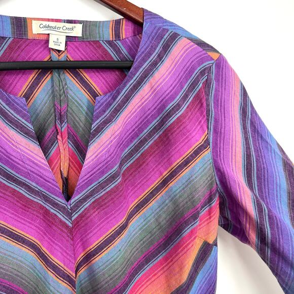 Coldwater Creek 100% LINEN Womens Size Small Aztec Pink Blouse Shirt Top V Neck - Picture 3 of 9